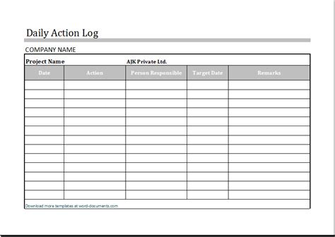 Best Templates Daily Log Template Excel Printable Schedule Template