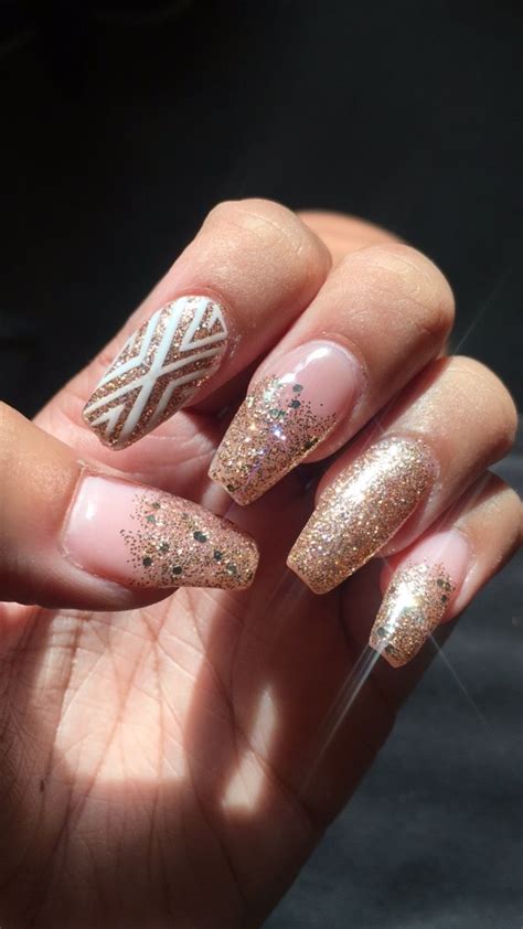 Gems and crystals can really jazz up your nails. Rose gold coffin nails | Gold coffin nails, Nails, Coffin ...