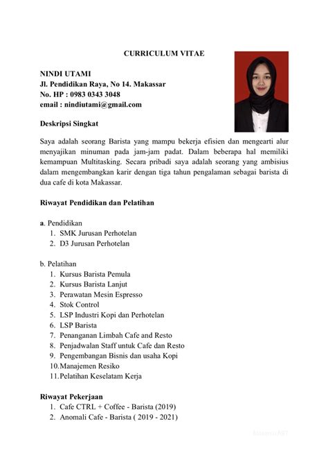 Contoh Cv Lamaran Kerja Barista Get Contoh Cv Part Time Barista Gif Garut Flash Sebagai