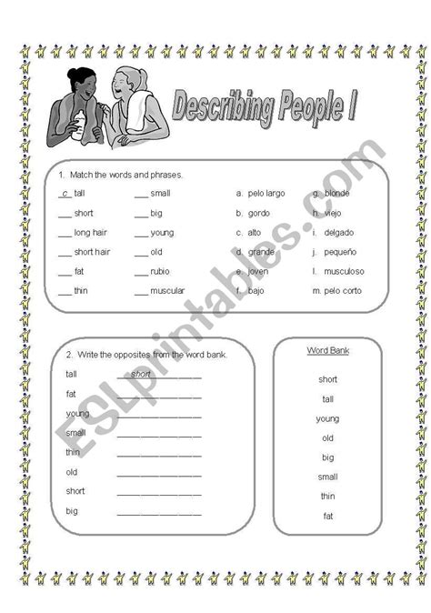 Describing People Greyscale Key English Esl Worksheets