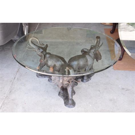 Custom sizes, finishes and leather or beautiful bronze and glass coffee table depicting a sea creatures playing around a piece of coral and sea weed leaves, there you can see a couple of fish. Three Elephant Bronze Sculpture Base Coffee Table With ...