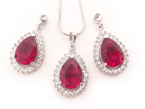 Ruby Red Earrings And Pendant Necklace Set For Brides With Etsy