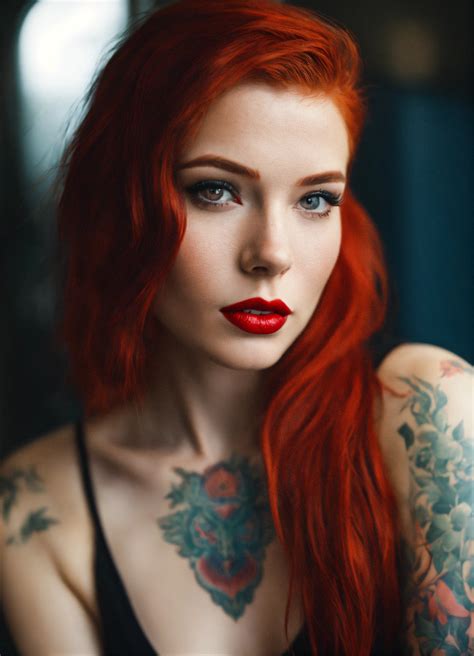 Lexica Beautiful Young Woman White Skin Red Lips Red Hair Red