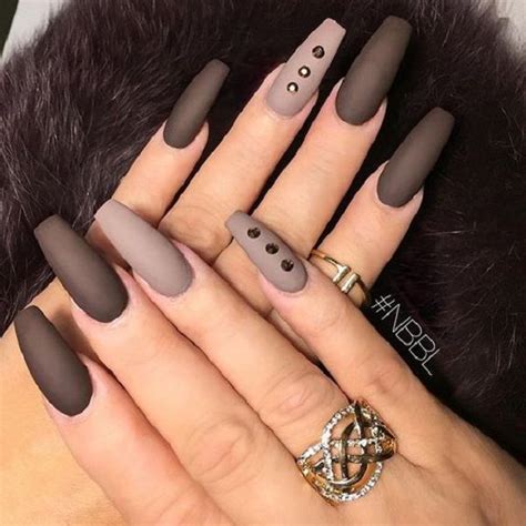 The Neutral Matte Brown Nails With Studs Accentuate Your Nails With