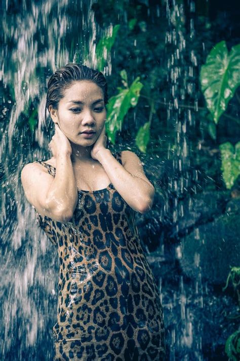 Asia Girl Under A Waterfall Stock Image Image Of Fall Hair 64399531