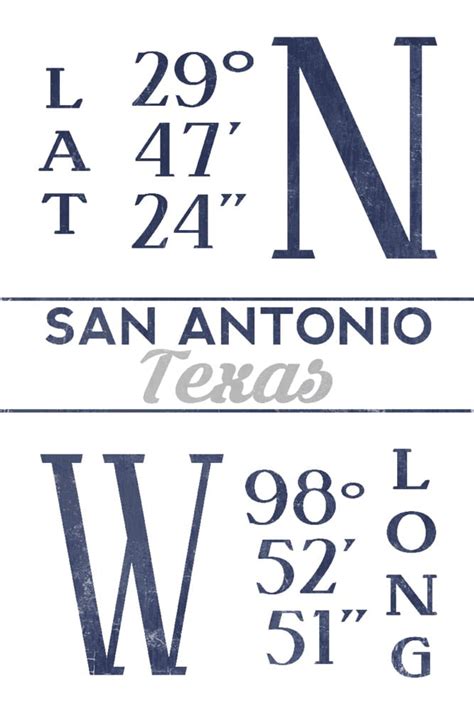 San Antonio Texas Latitude And Longitude Blue 9x12 Wall Art Print