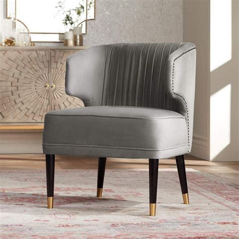 Gray velvet dining chair with arms. Kara Gray Velvet Pleated Arm Chair - #72R87 | Lamps Plus ...