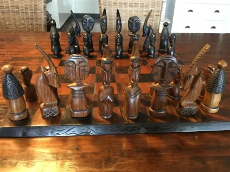 African Chess Set Zimbabwe Hand Carved Wooden Original Chess Pieces