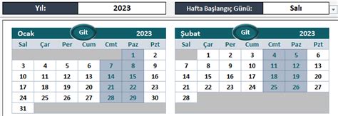 Excel Takvim Şablonu Aylık ve Yıllık Planlayıcı