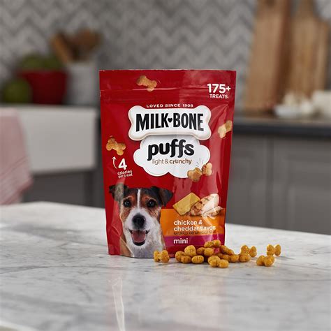 MilkBone Puffs Chicken and Cheddar Mini Dog Treats 8 oz Pack of 4