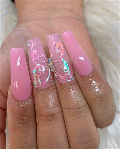 Awesome Pink Butterfly Acrylic Nails Design Nails Design Ideas