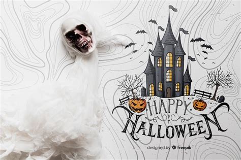 Premium Psd Halloween Concept With Skull And Haunted House