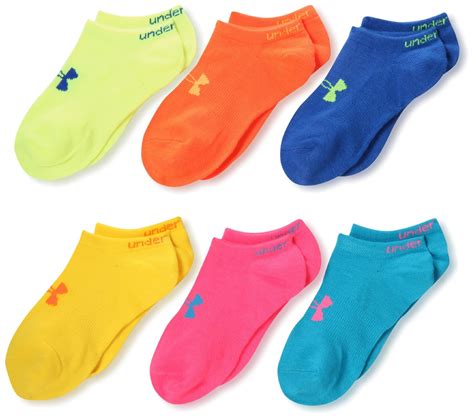 Under Armour Girls Neon No Show Sockspack Of 6 Solid