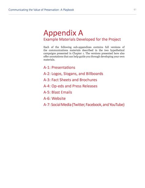 Always refer to appendices in the body of your paper. Appendix A. Example Materials Developed for the Project | Communicating the Value of ...