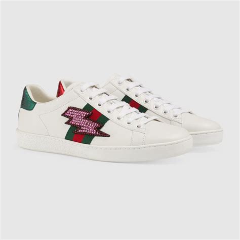 Gucci Ace Lightning Bolt Embroidered Low Top Sneaker Gucci Ace
