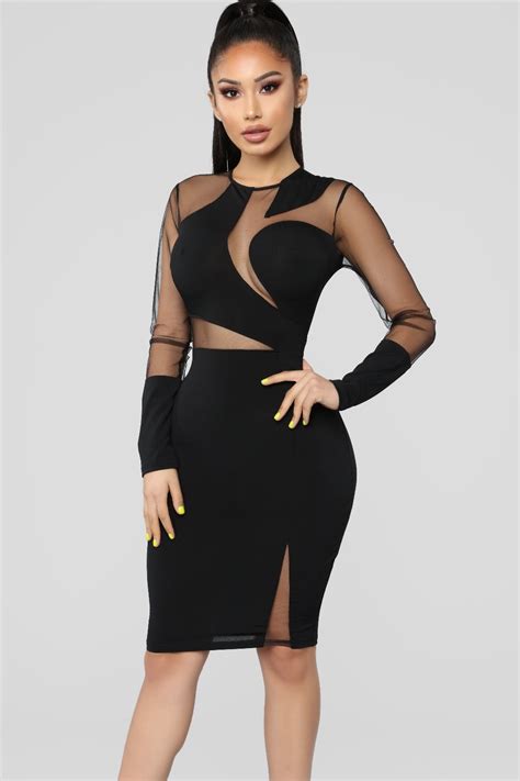 New Arrival Sexy Long Sleeve Mesh Black Bandage Dress Knitted