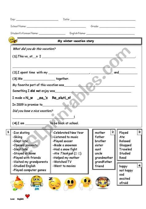 My Vacation Part One Worksheets 99worksheets