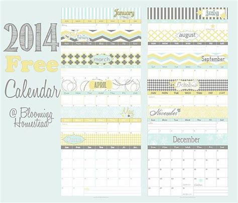 Blooming Homestead 2014 Yearly Calendar Free Printable Free
