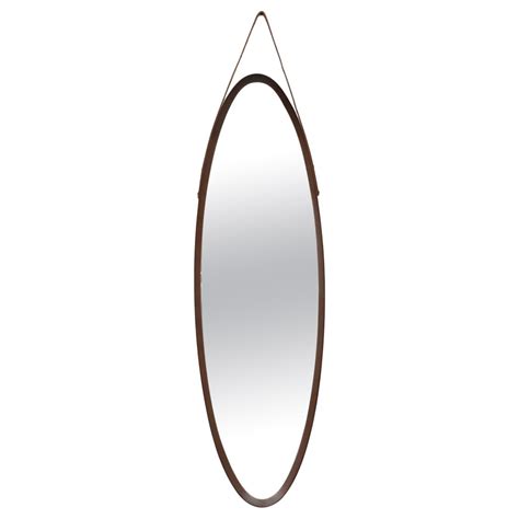 Italian Mid Century Teak Oval Mirror With Rope Strap For Sale At 1stdibs