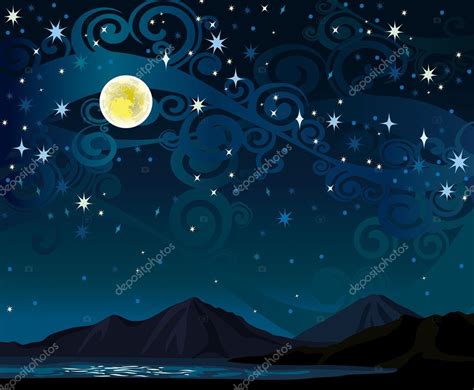 La luna llena nos ofrece ciertos beneficios en diferentes ámbitos de nuestra vida y para que sea siempre tu mejor aliada, te invito a descubrir las fases de luna de. Vector cielo estrellado de noche con luna llena amarilla ...