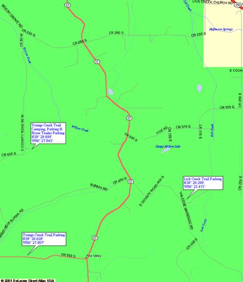 Map To Youngs Creek Trail In Hoosier National Forest In Indiana