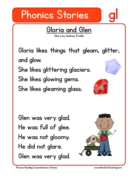 Gloria And Glen Glphonics Stories Reading Comprehension Worksheet