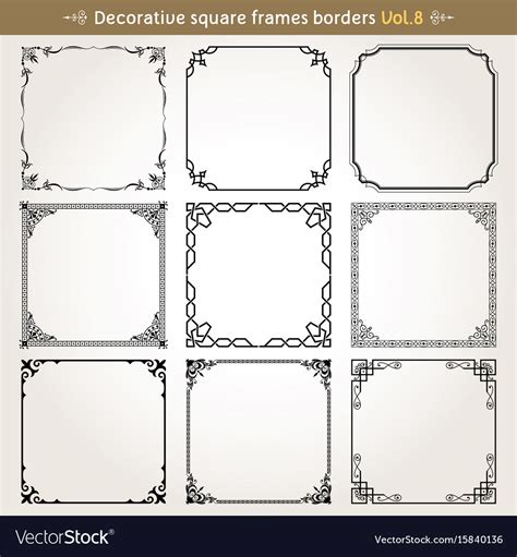 Decorative Square Frames And Borders Set 8 Vector Image