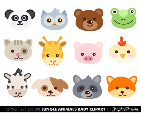 Cute Animal Faces Digital Clipart / Digital Scrapbooking / Zoo | Etsy