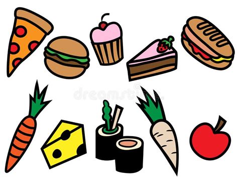 Cartoon Food Types Icon Set Stock Illustration Illustration Of Pizza