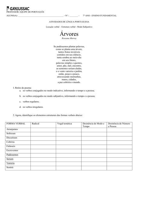 Atividade Concordancia Verbal 7 Ano