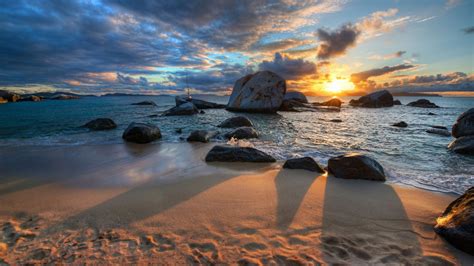 壁纸 海滩，沙滩，岩石，大海，日落，阴影 2560x1600 Hd 高清壁纸 图片 照片