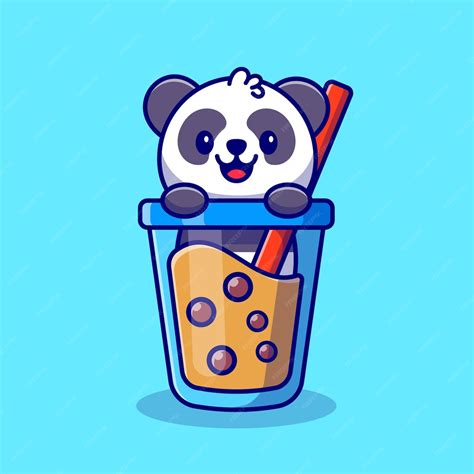 Premium Vector Cute Panda With Boba Milk Tea Cartoon Icon
