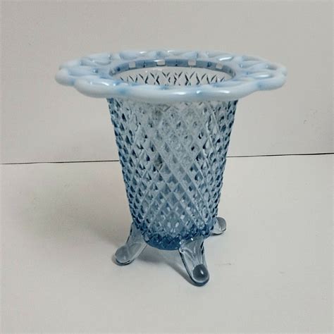 Vintage Imperial Glass Katy Blue Opalescent Lace Edge Vase Ebay