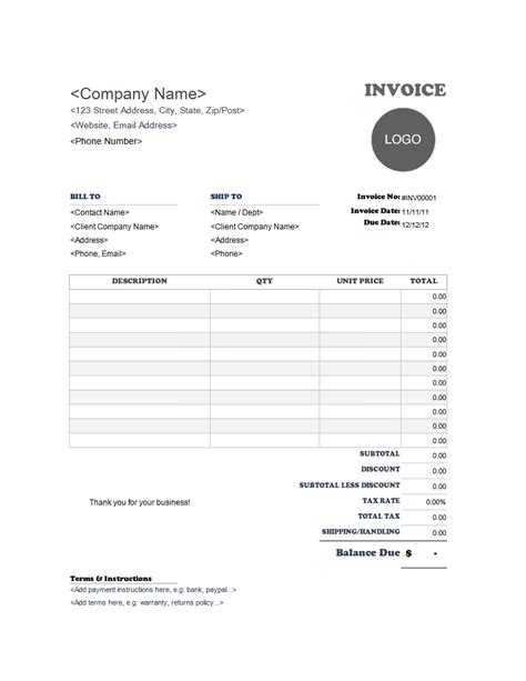 Free Invoice Templates For Excel