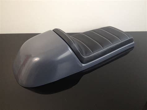 Cafe Racer Seat Universal Black Leather White Stitching