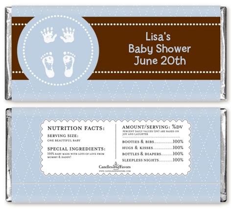 Baby Feet Pitter Patter Blue Baby Shower Candy Bar Wrappers Candles
