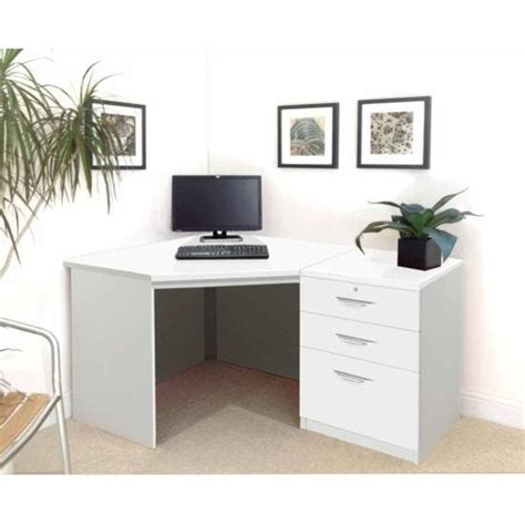 R White Home Office Corner Desk With Three Drawers