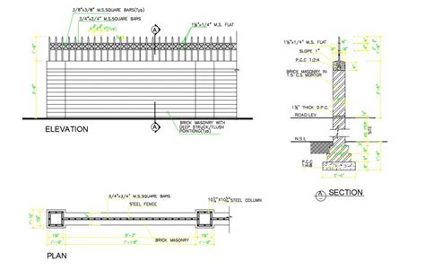 Drawings Of Compound Wall Detailing Elevation Dwg File Cadbull