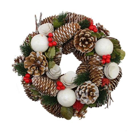 Pine Cone Twigs And Berries Artificial Christmas Wreath Snowball