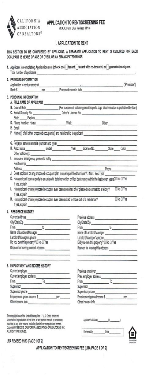 Fill Free Fillable Rental Application Pdf Form