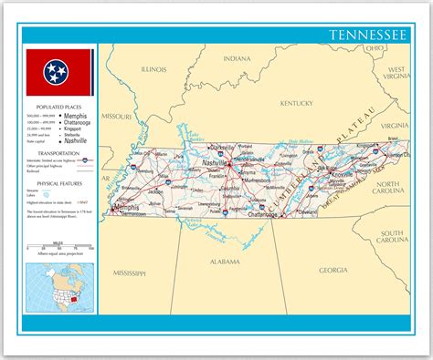 Tennessee Map Detailed Map Of Tennessee State Tennessee Geography Wall