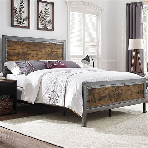 Full/queen/king size farmhouse metal metal platform bed frame grey color. Bed Frames • Insteading