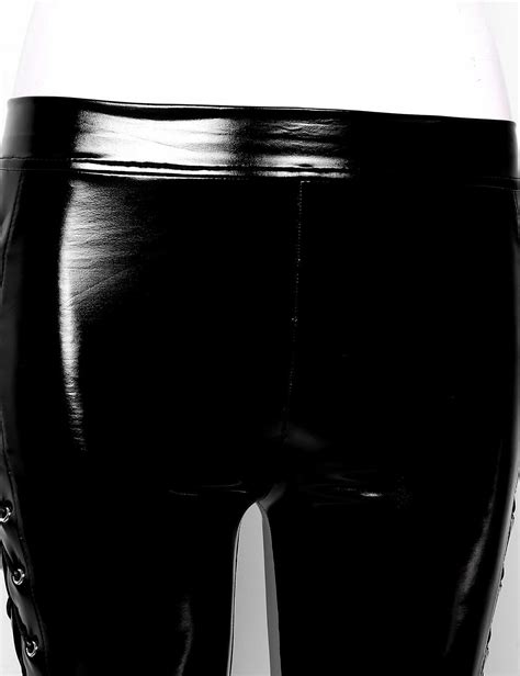sexy women s wet look leather skinny pants side lace up leggings trousers club ebay