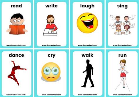 Action Verbs Free Printable Flashcards And Board Games Games4esl