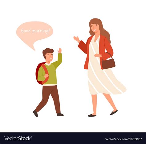 Smiling Cartoon Well Mannered Boy Greeting Adult Vector Image