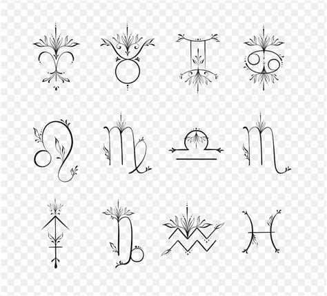 Set Zodiac Signs Tattoo Design Png Zodiac Sign Custom Png Design