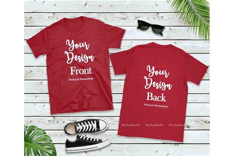 Download Front & Back Red Tshirt Mockup, Gildan 64000 Shirt Mock Up ...