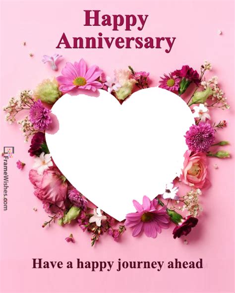 Floral Happy Wedding Anniversary Heart Photo Frame