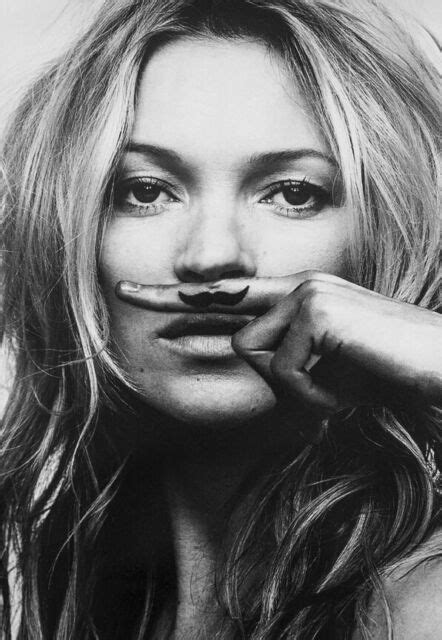 Kate Moss Life Is A Joke Moustache Art Print Poster Bandw 24 X 36in