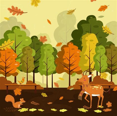 Autumn Scenery Drawing Falling Leaves Vectors Free Download 98627